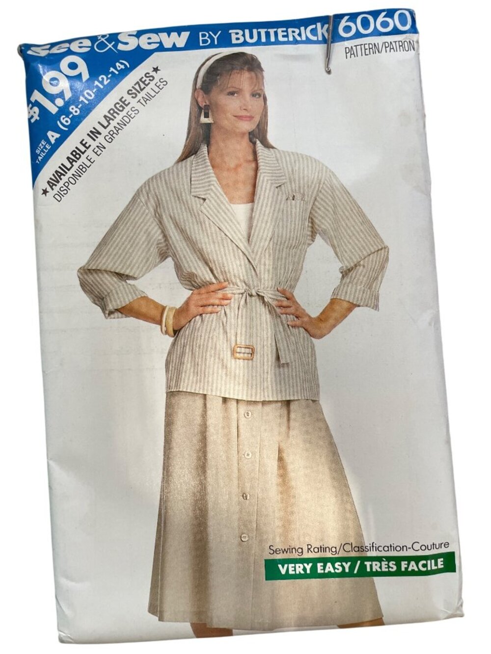 Vintage 80s Butterick 6060 Sewing Pattern Sizes 6-8-10-12-14 Shirt & Skirt UNCUT